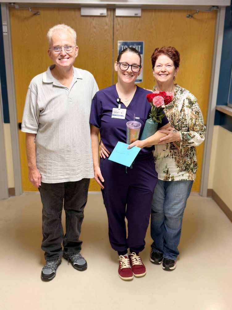 Steve and Joni Hughes recently returned to Bothwell Regional Health Center’s Emergency Department to thank Liz Faye, RN, for the compassionate care she provided during Steve’s life-threatening medical emergency.
