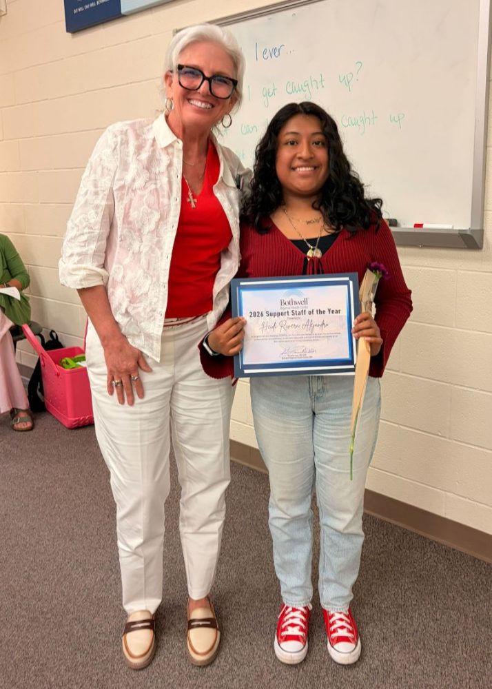 Heidi Rivera, right, Bothwell's 2026 Nursing Support Staff of the Year, is pictured with Chief Nursing Officer Michele Laas during Bothwell Regional Health Center's National Nurses Week award ceremony.