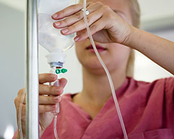 Nurse preparing an infusion in Bothwell Infusions unit