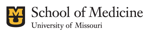 University of Missouri School of Medicine Logo. MU in gold inside of a black border next to School of Medicine above University of Missouri