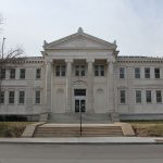 Front view of the Sedalia Library's entrance from the street