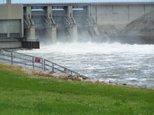 Water flowing through the dam